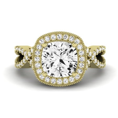 Clover Diamond Matching Band Only ( Engagement Ring Not Included) For Ring With Cushion Center yellowgold