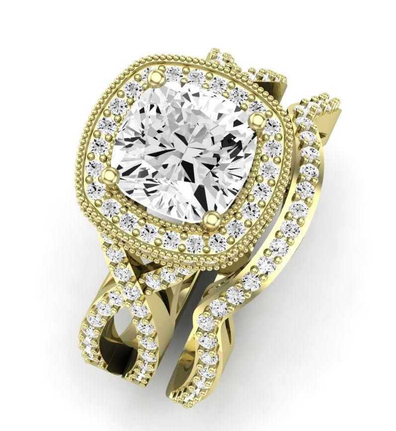 Clover Diamond Matching Band Only ( Engagement Ring Not Included) For Ring With Cushion Center yellowgold