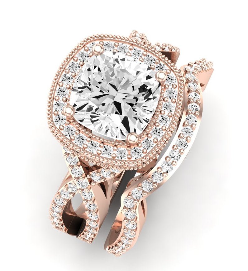 Clover Diamond Matching Band Only ( Engagement Ring Not Included) For Ring With Cushion Center rosegold