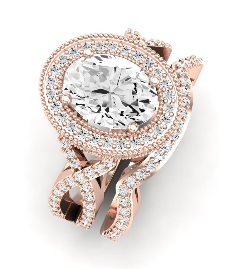 Clover Diamond Matching Band Only ( Engagement Ring Not Included)  For Ring With Oval Center rosegold