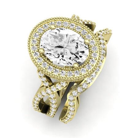 Clover Diamond Matching Band Only ( Engagement Ring Not Included)  For Ring With Oval Center yellowgold