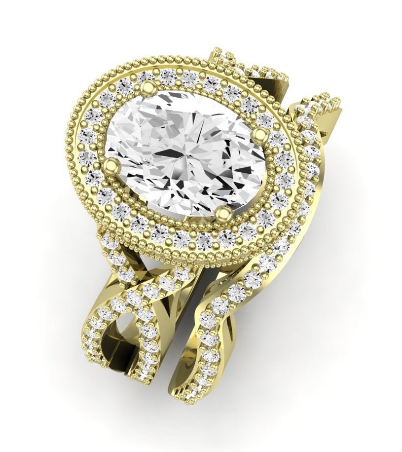 Clover Diamond Matching Band Only ( Engagement Ring Not Included)  For Ring With Oval Center yellowgold