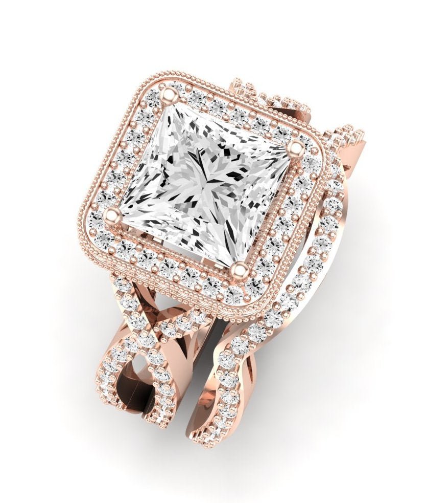 Clover Diamond Matching Band Only ( Engagement Ring Not Included) For Ring With Princess Center rosegold