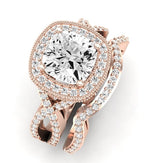 Clover Diamond Matching Band Only ( Engagement Ring Not Included) For Ring With Cushion Center rosegold