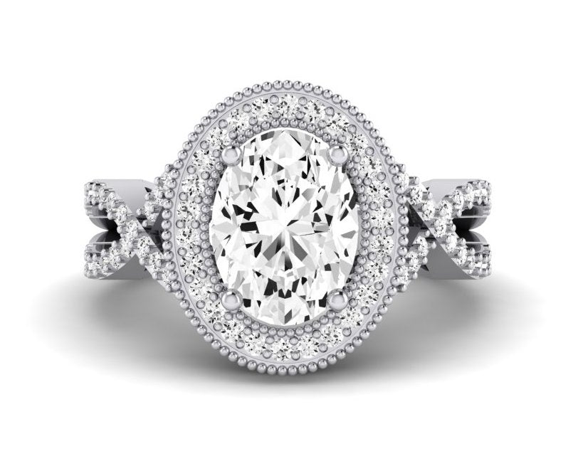 Clover Oval Diamond Engagement Ring (Lab Grown Igi Cert) whitegold