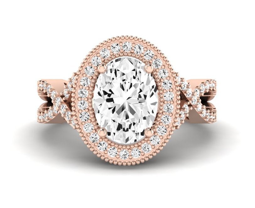 Clover Oval Diamond Engagement Ring (Lab Grown Igi Cert) rosegold