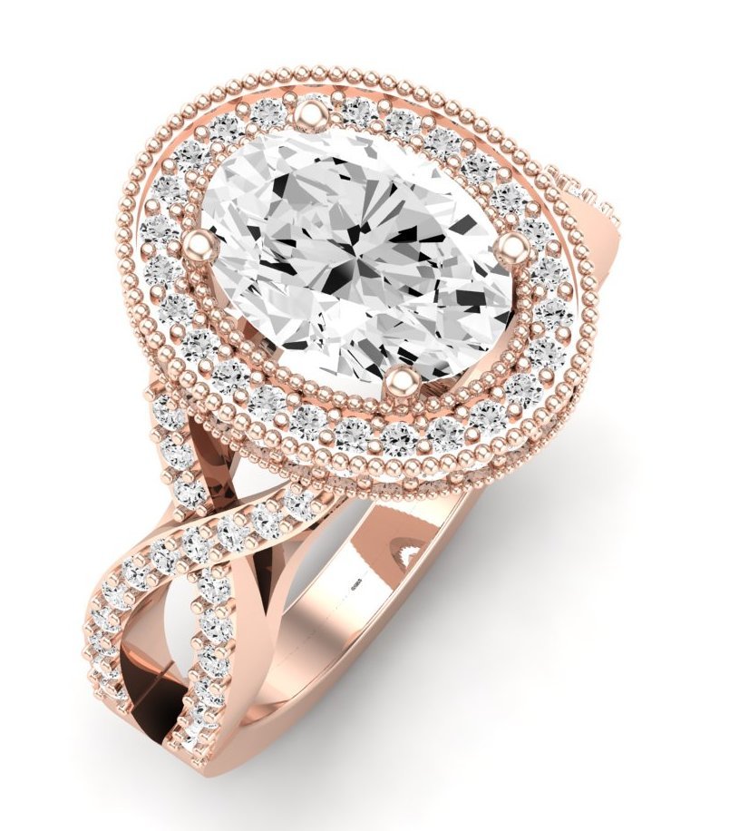 Clover Oval Diamond Engagement Ring (Lab Grown Igi Cert) rosegold