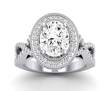 Clover Oval Diamond Engagement Ring (Lab Grown Igi Cert) whitegold