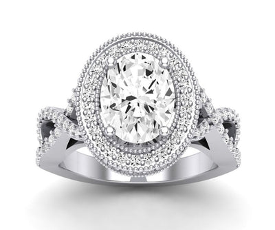 Clover Oval Moissanite Engagement Ring whitegold