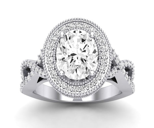 Clover Oval Moissanite Engagement Ring whitegold