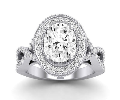 Clover Oval Diamond Engagement Ring (Lab Grown Igi Cert) whitegold