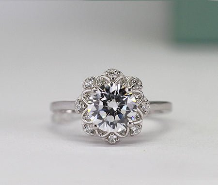 Coralbells Round Moissanite Engagement Ring whitegold