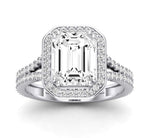 Tea Rose Emerald Moissanite Engagement Ring whitegold