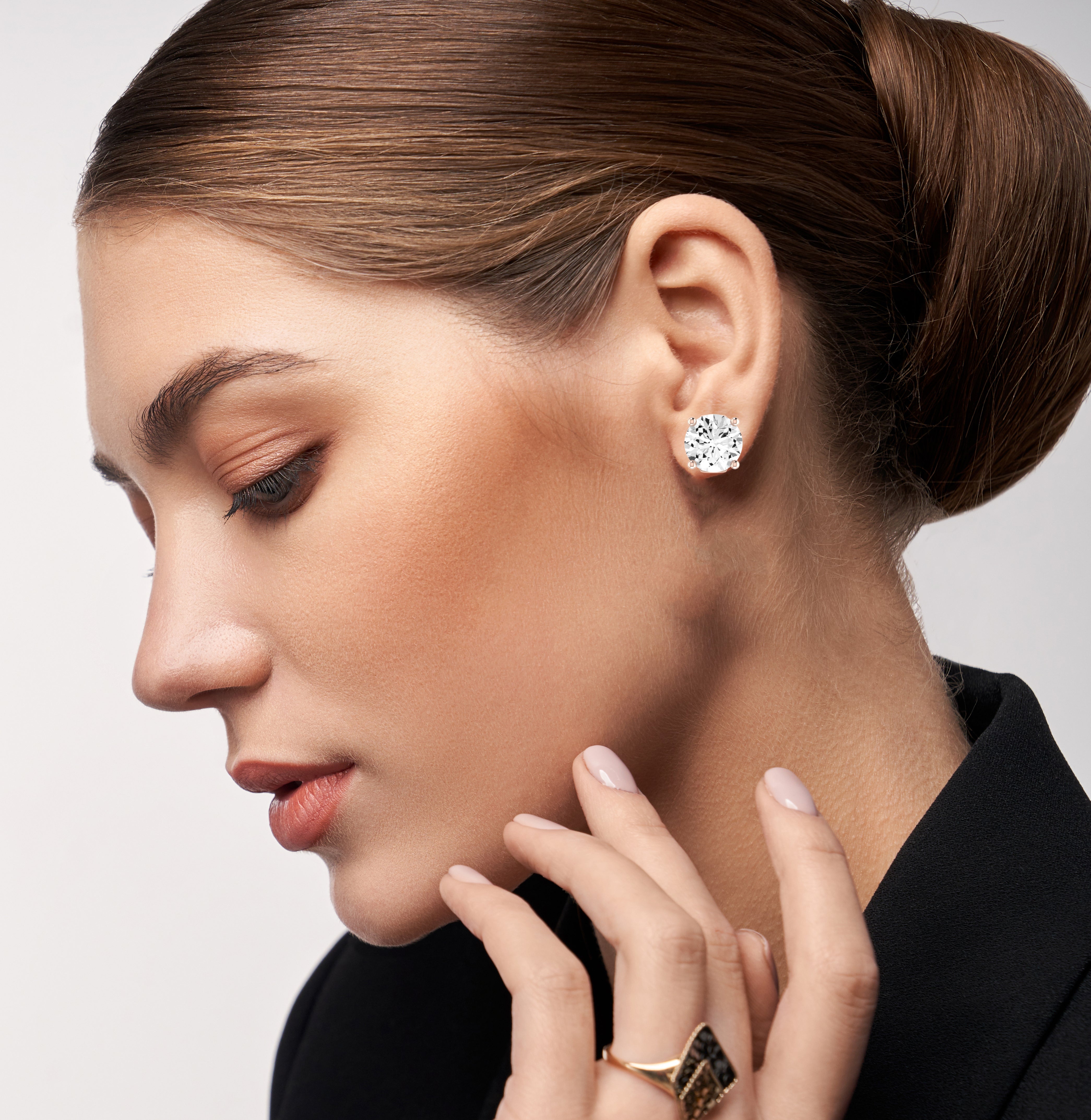 Elowen Round Cut Diamond Stud Earrings (Clarity Enhanced) rosegold