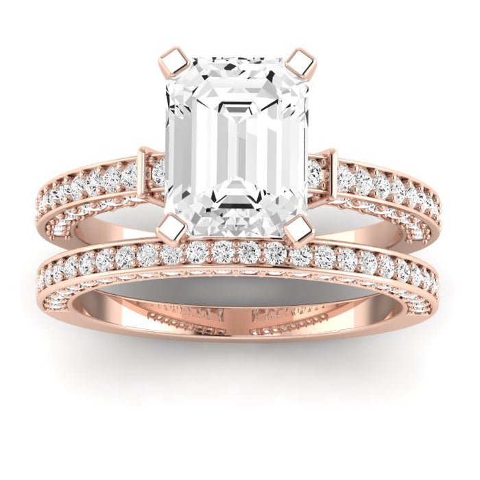 Daphne Diamond Matching Band Only ( Engagement Ring Not Included) For Ring With Emerald Center rosegold