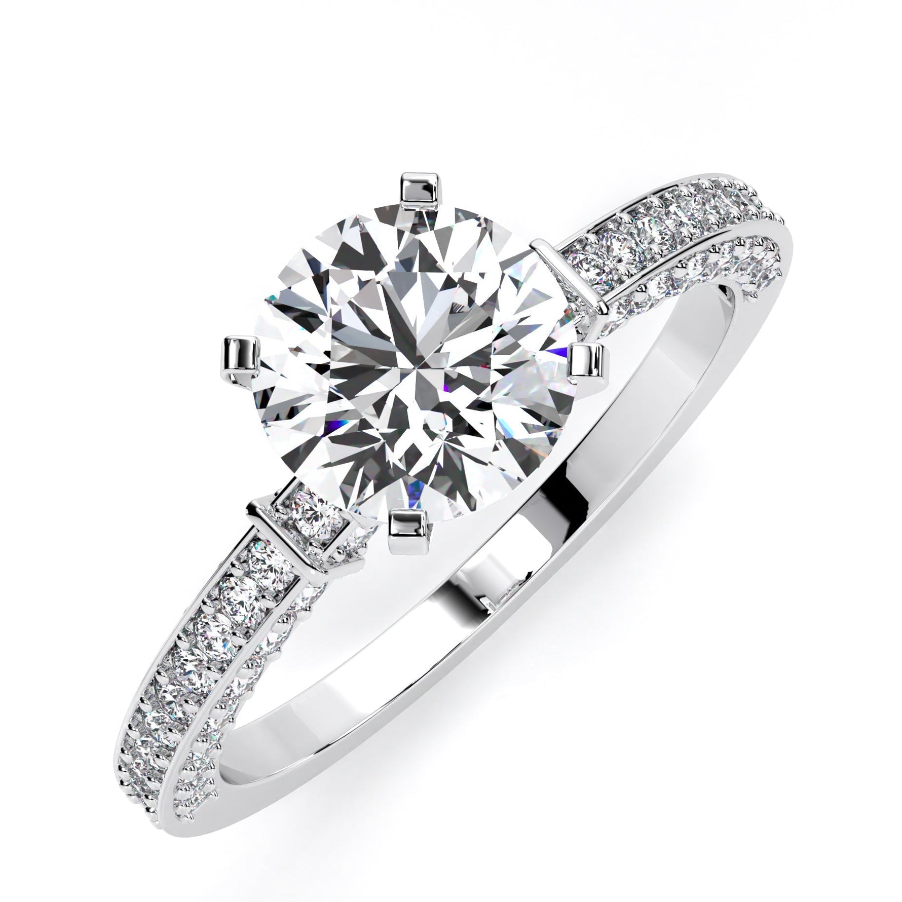 Diamondere Women's Natural Gemstone & Diamond Wedding Ring - 14k White Gold Half Eternity Band