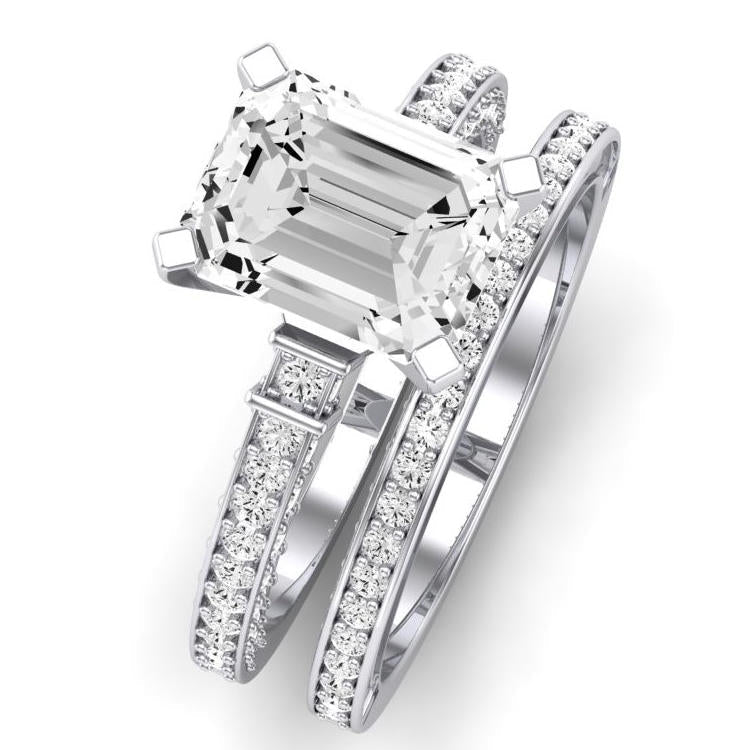 Daphne Moissanite Matching Band Only ( Engagement Ring Not Included) For Ring With Emerald Center whitegold