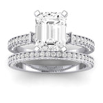 Daphne Moissanite Matching Band Only ( Engagement Ring Not Included) For Ring With Emerald Center whitegold