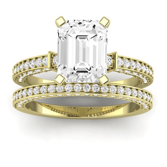 Daphne Moissanite Matching Band Only ( Engagement Ring Not Included) For Ring With Emerald Center yellowgold