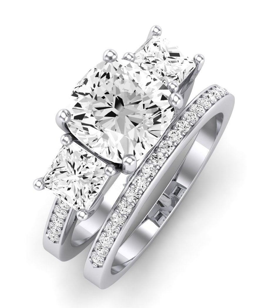 Dietes Moissanite Matching Band Only (does Not Include Engagement Ring) For Ring With Cushion Center whitegold