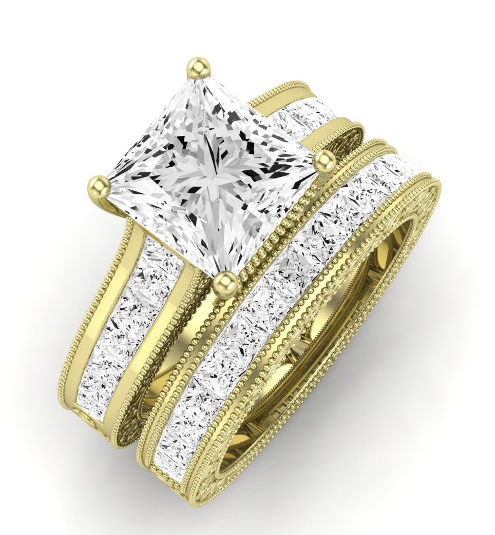 Edelweiss Diamond Matching Band Only (does Not Include Engagement Ring) For Ring With Princess Center yellowgold