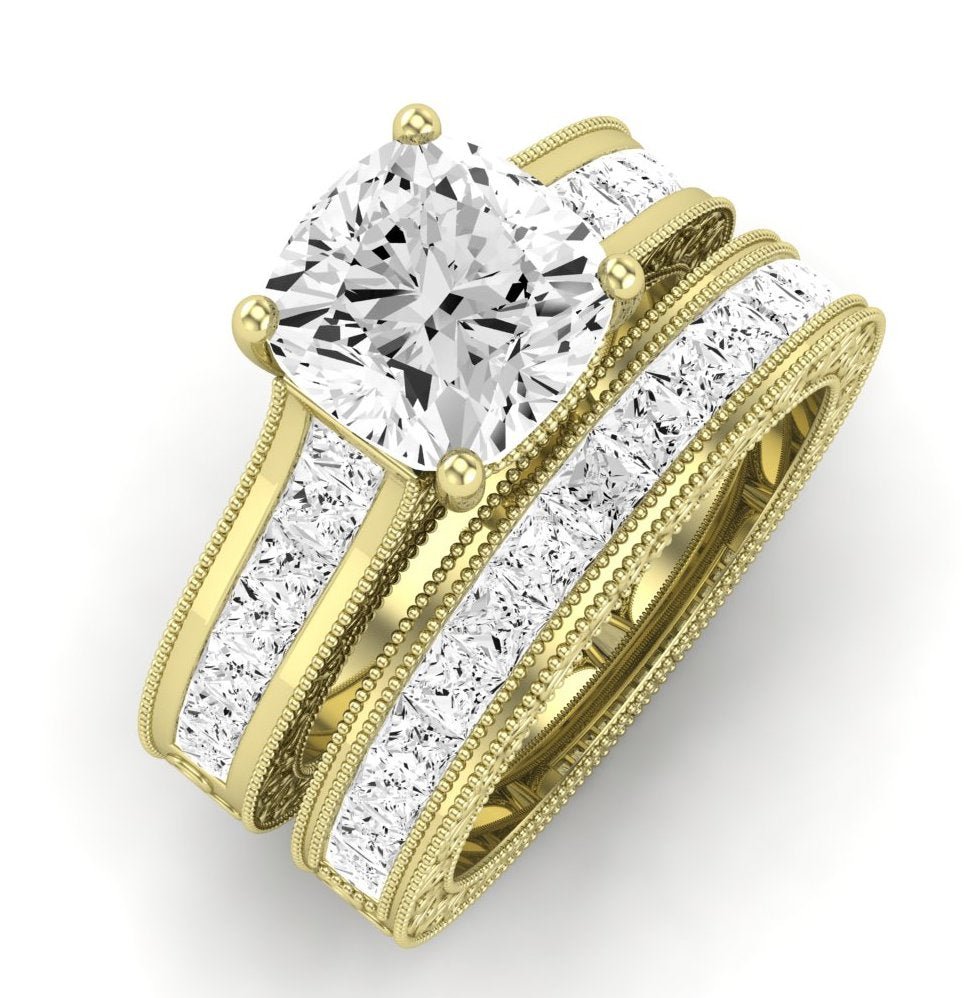 Edelweiss Moissanite Matching Band Only (does Not Include Engagement Ring) For Ring With Cushion Center yellowgold