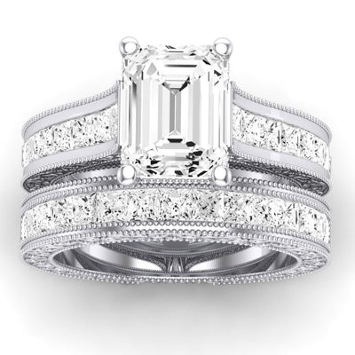 Edelweiss Moissanite Matching Band Only (does Not Include Engagement Ring) For Ring With Emerald Center whitegold