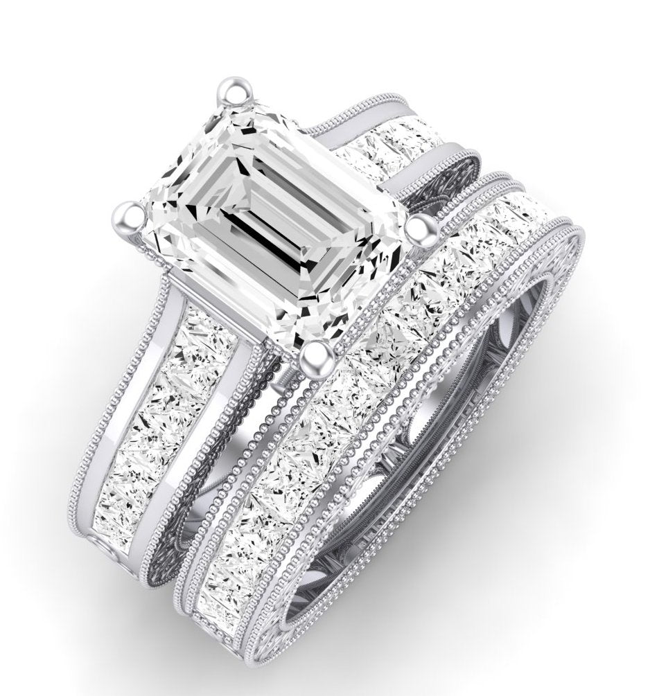 Edelweiss Moissanite Matching Band Only (does Not Include Engagement Ring) For Ring With Emerald Center whitegold