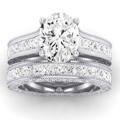 Edelweiss Moissanite Matching Band Only (does Not Include Engagement Ring) For Ring With Oval Center whitegold