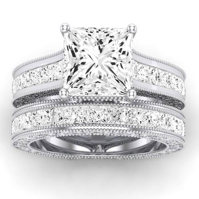 Edelweiss Moissanite Matching Band Only (does Not Include Engagement Ring) For Ring With Princess Center whitegold