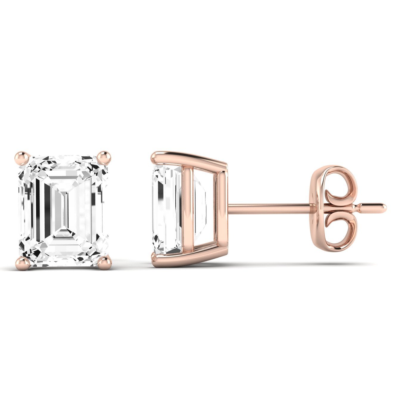 Elowen Emerald Cut Diamond Stud Earrings (Clarity Enhanced) rosegold