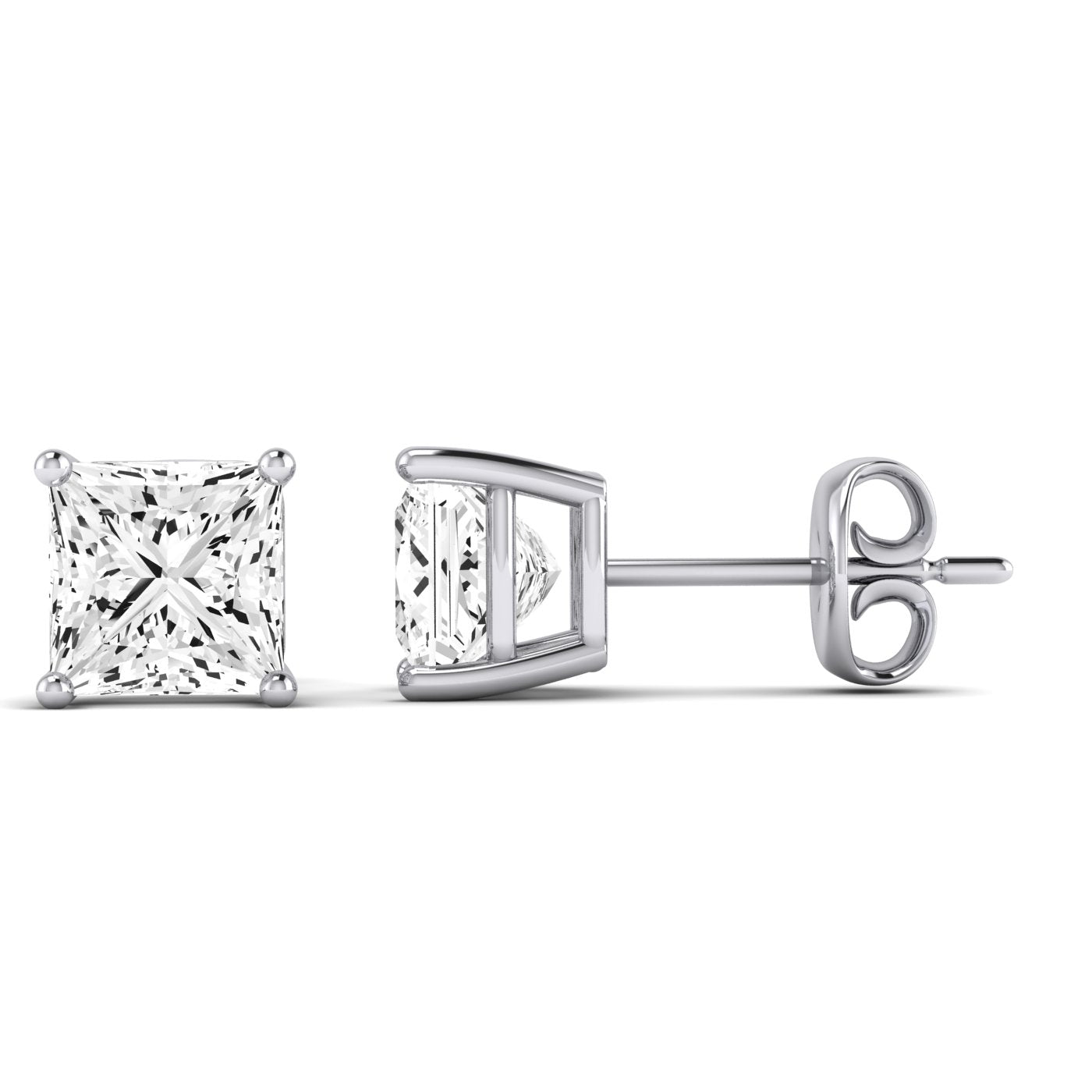 Elowen Princess Cut Diamond Stud Earrings (Clarity Enhanced) whitegold