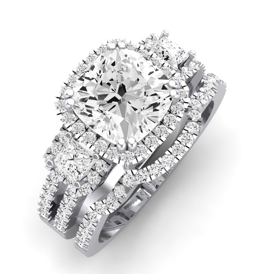 Erica Moissanite Matching Band Only (does Not Include Engagement Ring) For Ring With Cushion Center whitegold