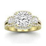 Erica Moissanite Matching Band Only (does Not Include Engagement Ring) For Ring With Cushion Center yellowgold