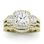 Erica Moissanite Matching Band Only (does Not Include Engagement Ring) For Ring With Cushion Center yellowgold