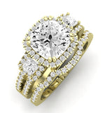 Erica Moissanite Matching Band Only (does Not Include Engagement Ring) For Ring With Cushion Center yellowgold