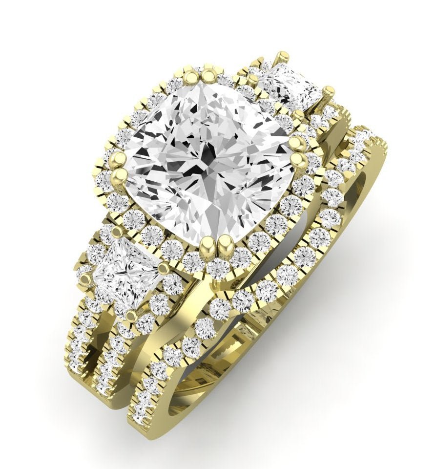 Erica Moissanite Matching Band Only (does Not Include Engagement Ring) For Ring With Cushion Center yellowgold