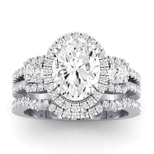 Erica Moissanite Matching Band Only (does Not Include Engagement Ring) For Ring With Oval Center whitegold