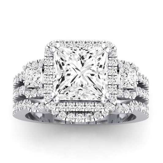 Erica Moissanite Matching Band Only (does Not Include Engagement Ring) For Ring With Princess Center whitegold