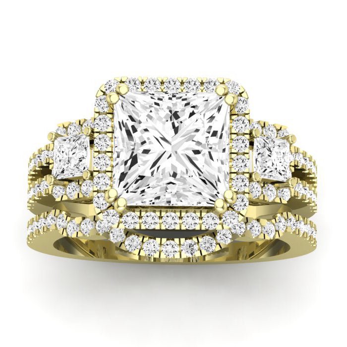 Erica Moissanite Matching Band Only (does Not Include Engagement Ring) For Ring With Princess Center yellowgold