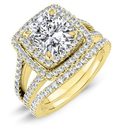 Flora Cushion Moissanite Bridal Set yellowgold