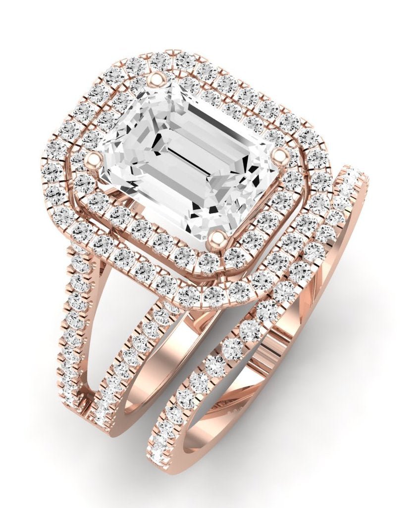 Flora Moissanite Matching Band Only (engagement Ring Not Included) For Ring With Emerald Center rosegold