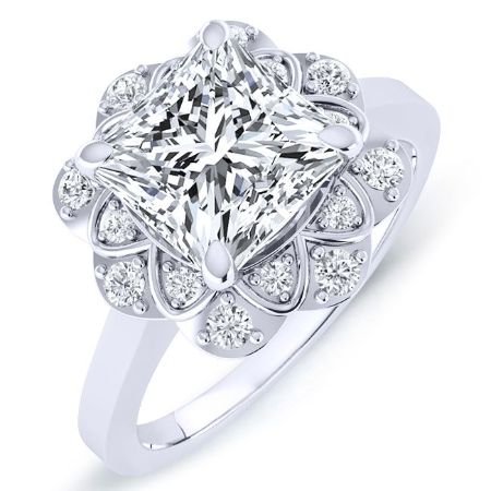 Coralbells Moissanite Matching Band Only (engagement Ring Not Included) For Ring With Princess Center whitegold