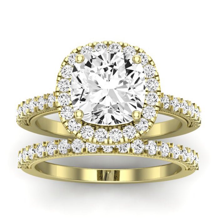 Florizel Moissanite Matching Band Only (does Not Include Engagement Ring) For Ring With Cushion Center yellowgold