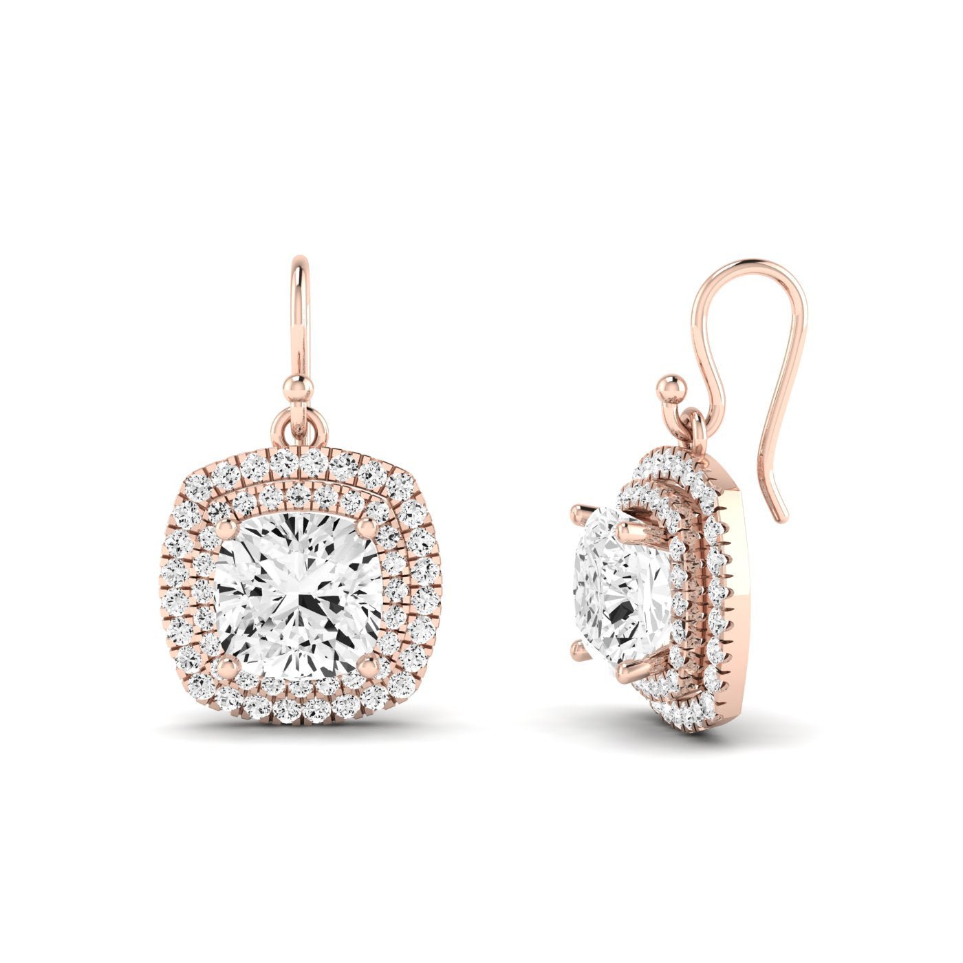 Forrest Cushion Cut Diamond Halo Drop Earrings (Clarity Enhanced) rosegold