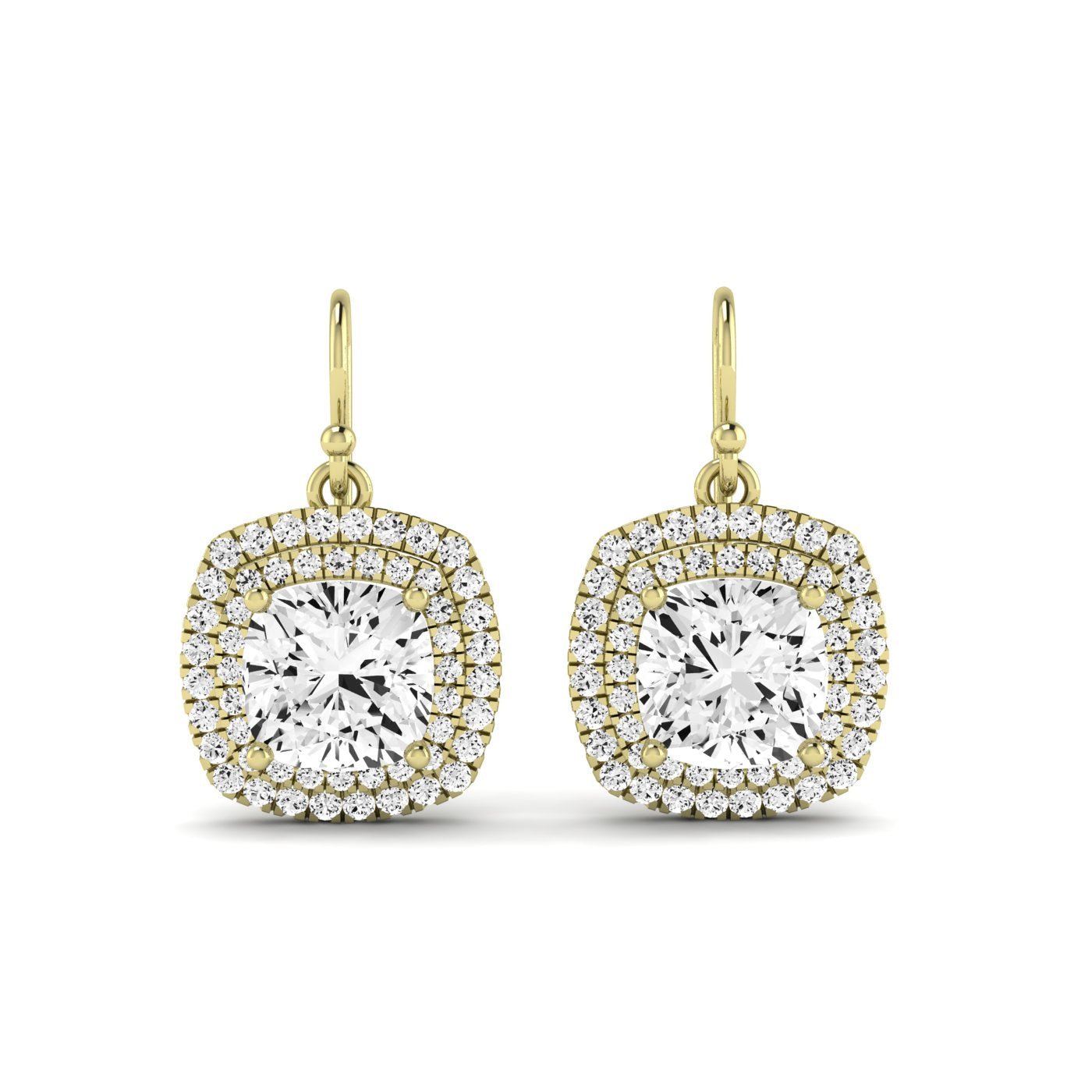 Forrest Cushion Cut Diamond Halo Drop Earrings (Clarity Enhanced) yellowgold