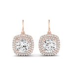 Forrest Cushion Cut Moissanite Halo Drop Earrings rosegold