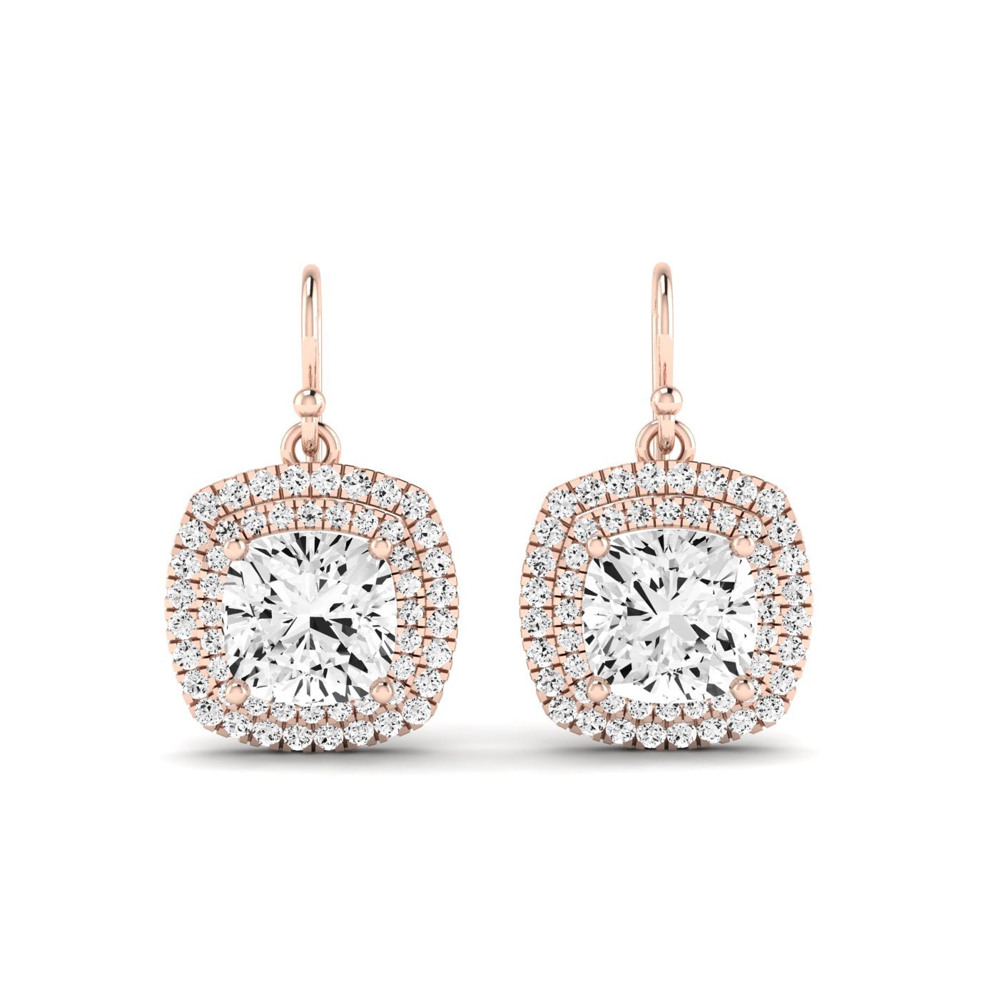Forrest Cushion Cut Moissanite Halo Drop Earrings rosegold