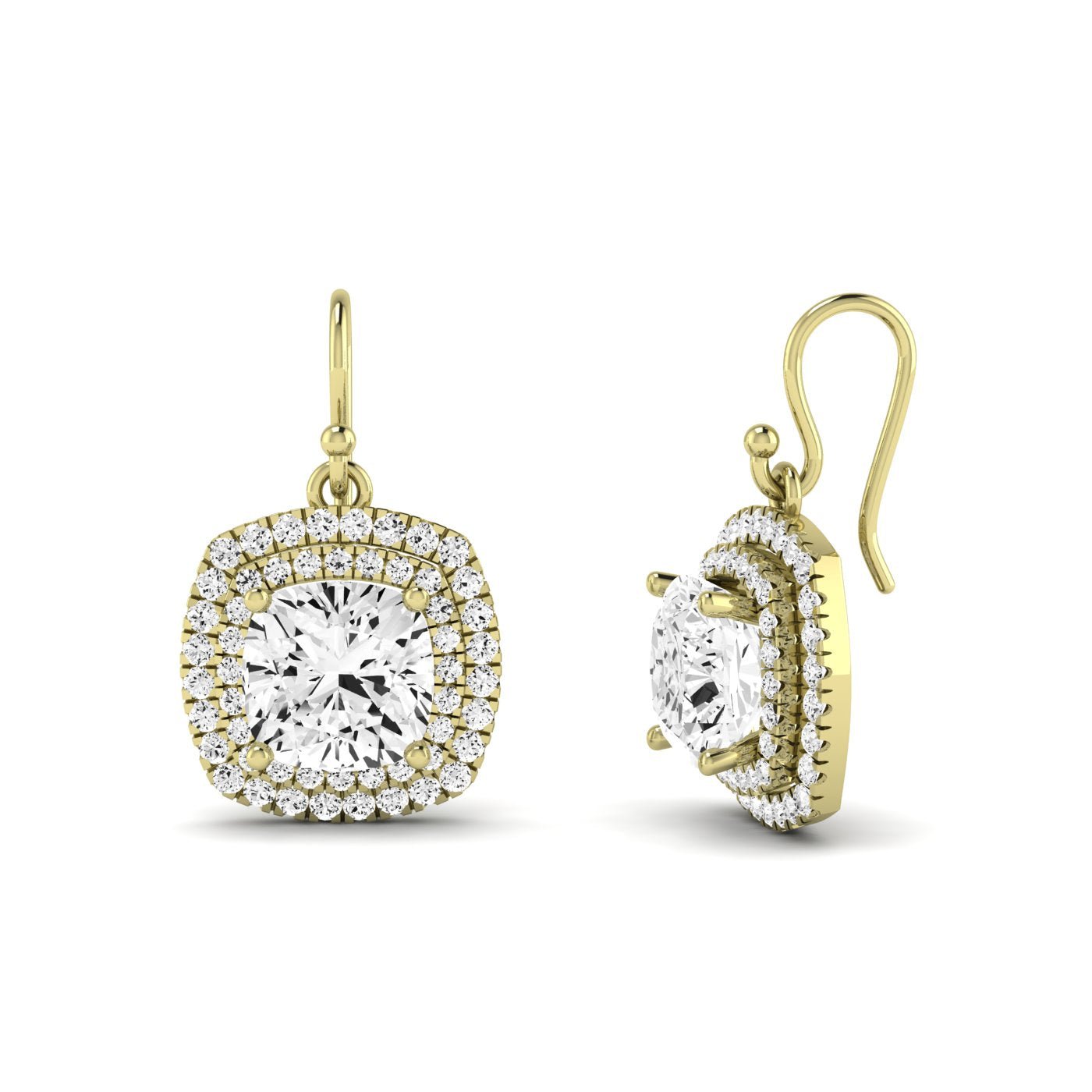 Forrest Cushion Cut Moissanite Halo Drop Earrings yellowgold