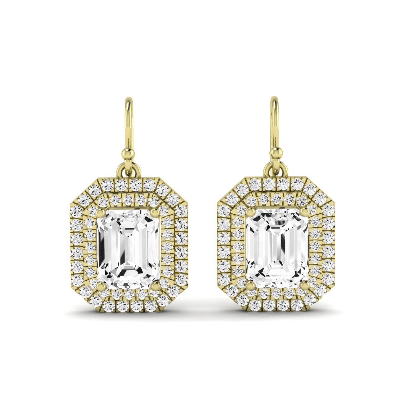 Forrest Emerald Cut Diamond Halo Drop Earrings (Clarity Enhanced) yellowgold